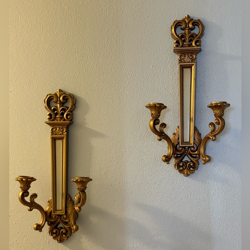 Vintage pair of double arm syroco ornate sconces